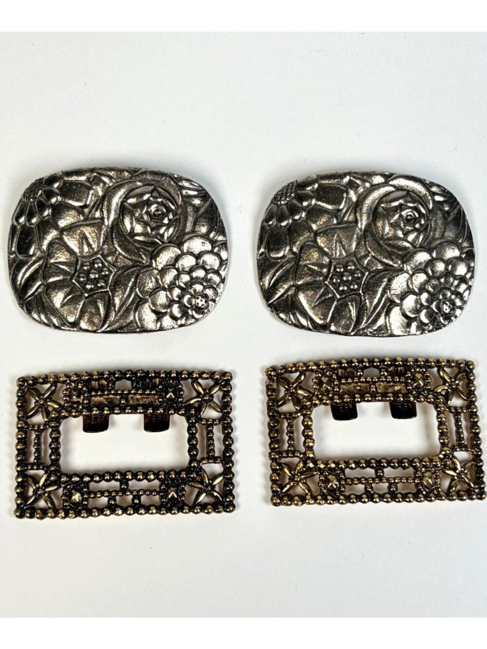 Set of 2 Vintage Shoe Clips Silver Tone Musi and Gold Tone TipToe Metal